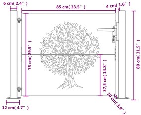 Portão de jardim 105x80 cm aço corten design árvore