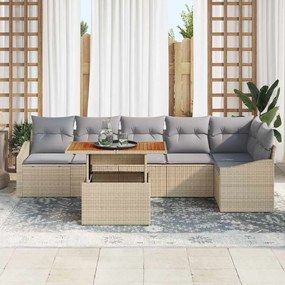 Conjunto de Jantar de Jardim com 7 Peças e Almofadas Beiges em Rattan