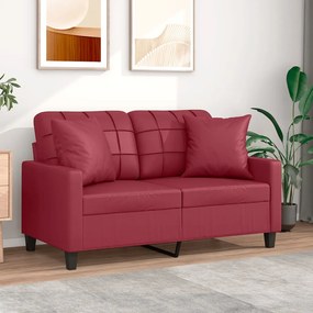 vidaXL Sofá 2 lugares +almofadas 120cm couro artificial vermelho tinto