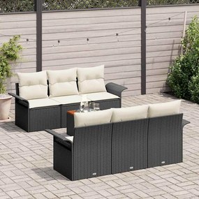 Conjunto de Sofá de Jardim de 7 Peças com Almofadas Pretas em Rattan d