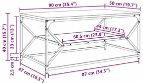Mesa de Centro vidaXL com Prateleira em Madeira Antiga 90x50x40 cm em