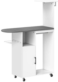 HOMCOM Móvel de Engomar Roupa com Rodas e Suporte Lateral Móvel com Tábua de Passar Barra para Roupa Prateleira 127,5x43,5x153 cm Branco