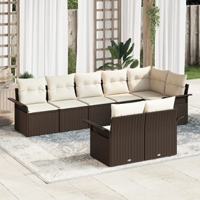 vidaXL Conjunto de Sofá de Jardim de 8 Peças com Almofadas Castanho em Rattan Poliéster