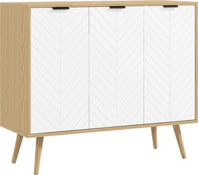 HOMCOM Aparador de Cozinha Moderno com Prateleiras Ajustáveis 2 Armários e Anti-Tombo 91,5x35x77,4 cm Branco e Madeira | Aosom Portugal