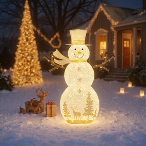 Boneco de neve 3D iluminado pré-iluminado com 100 luzes LED 109 cm x 32 cm x 141 cm para interior e exterior com chapéu e cachecol branco