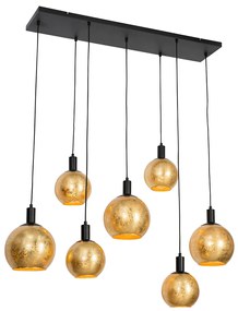 Candeeiro suspenso design preto com vidro dourado 7 luzes - Bert Design