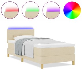 Cama Box com Colchão &amp; LED Creme 90x200 cm Tecido