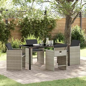 vidaXL Conjunto de Jantar de Jardim com 5 Peças e Almofadas Cinza Claro em Rattan Sintético