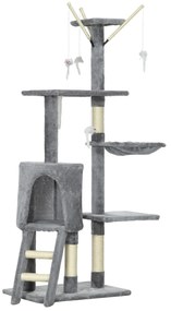 PawHut Arranhador para Gatos de 134,2 cm com Caverna Plataformas Rato de Brinquedo Rede e Postes de Sisal 50x35x134,2 cm Cinza