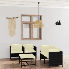 vidaXL 5 pcs conjunto lounge de jardim c/ almofadões vime PE preto