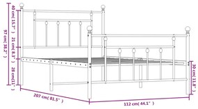 Estrutura de cama com cabeceira e pés 107x203 cm metal branco