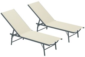 Outsunny Conjunto de 2 Espreguiçadeiras Jardim Dobráveis e Reclináveis em 5 Posições 164x54x84 cm Creme