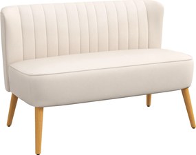 HOMCOM Sofá Design Retrô 2 Lugares Pernas de Madeira 117x56,5x77 cm Creme Branco | Aosom Portugal