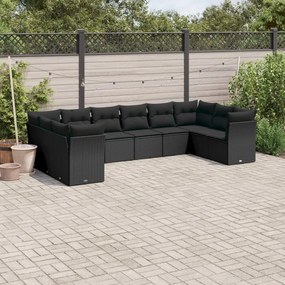 10 pcs conjunto sofás de jardim c/ almofadões vime PE preto