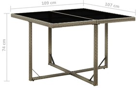 Mesa de jardim 109x107x74 cm vime PE e vidro cinzento