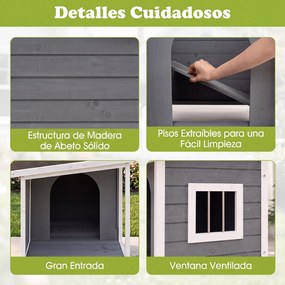 Casa para Cão com Terraço, 86 x 63 x 60 cm, Teto Impermeável de Asfalto, Cinzento