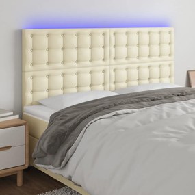 vidaXL Cabeceira cama c/ LED 200x5x118/128 cm couro artificial crème