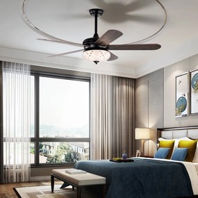 Ventoinha de teto de 132 cm com controle remoto 2 hastes e 5 aletas reversíveis Ventilador interno para casa Preta