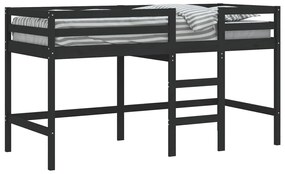 Cama alta p/ criança c/ escada 90x200 cm pinho maciço preto