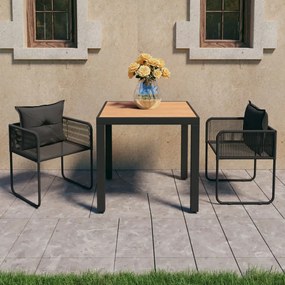 3 pcs conjunto de jantar p/ jardim vime de PVC preto e castanho