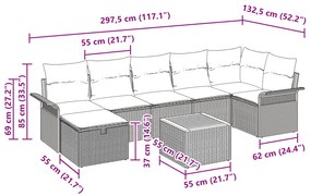 Conjunto de Sofá de Jardim de 8 Peças com Almofadas Cinza de Rattan de
