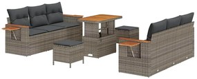 Conjunto de Sofá de Jardim de 9 Peças com Almofadas Cinza Polyrattan A