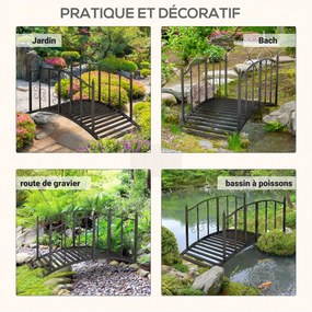 Ponte de jardim em aço com corrimões laterais, carga máxima de 120 kg, decoração de jardim, 119 x 67 x 70 cm, preta