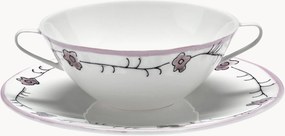 Taças de sopa em porcelana Fine Bone China com pires Midnight Flowers, conjunto de 2