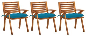 vidaXL Cadeiras de jantar jardim c/ almofadões 3 pcs madeira acácia