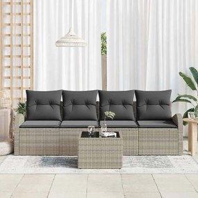 Conjunto de Sofás de Jardim de 5 Peças com Almofadas em Rattan Cinza C