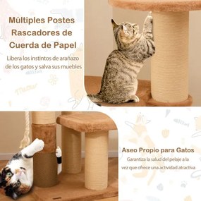 Arranhador para gatos 164 cm Poleiro almofadado Cama para gatos amovível Plataformas de salto Corda de sisal Castanho