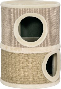 Arranhador em Forma de Cilindro para Gatos com 3 Níveis Plataforma e Caverna Confortável 37,5x37,5x70 cm Caqui e Bege