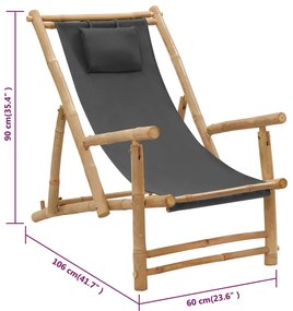 Cadeira de terraço de bambu e lona cinzento-escuro