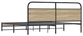 Estrutura de cama sem colchão 200x200cm metal carvalho fumado