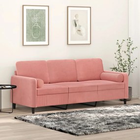 vidaXL Sofá 3 lugares c/ almofadas/almofadões 180 cm veludo rosa