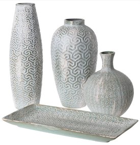 Jarro de cerâmica decorado cinza/azul Envelhecido