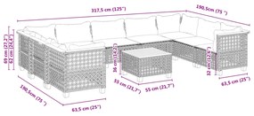 10 pcs conjunto sofás de jardim c/ almofadões vime PE cinzento