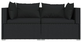 3 pcs conjunto lounge de jardim c/ almofadões vime PE preto