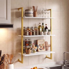 Prateleira suspensa 53 x 23 x 90 cm de 3 níveis para parede, pronta a montar, para cozinha, balcão de café, arrumação suspensa para sala, escritório e