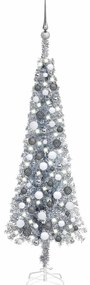 vidaXL Árvore de Natal pré-iluminada fina com bolas 150 cm prateado