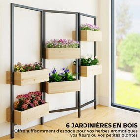 Divisória com 6 compartimentos 116 (L) x 20 (P) x 112 (A) cm, biombo exterior dobrável de 3 painéis com orifício de drenagem e forro, madeira natural