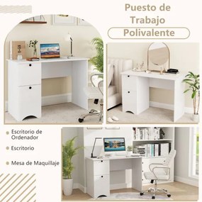 Secretaria com 2 gavetas 109 x 50 x 75 cm para computador portátil Estação de trabalho para estudo Branca