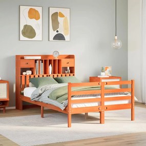 Cama c/ estante sem colchão 120x200cm pinho maciço castanho-mel