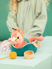 Peluche de animal e o seu cesto LILLIPUTIENS rosa