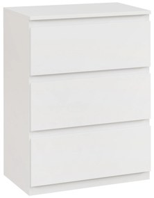 HOMCOM Cómoda com 3 Gavetas de Madeira Cómoda de Dormitório Cómoda Branca Estilo Moderno 55x34x75 cm Branco Brilhante