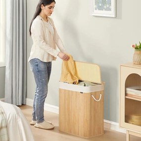 Cesto para roupa suja em bambu com 2 compartimentos 52 x 32 x 61 cm cor natural