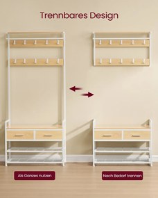 Movel entrada, hall, corredor 30 x 80,4 x 181,6 cm com banco para sapatos em tom de carvalho dourado e branco