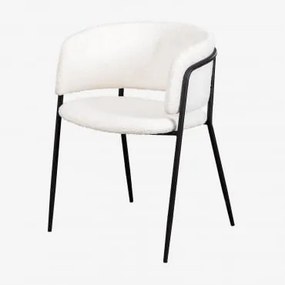 Cadeira De Jantar Estofada Nalon Negro & Chenille Branco - Sklum