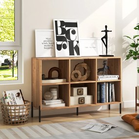 Estante de madeira de 2 níveis com 6 cubos e pernas metálicas ajustáveis em 5 posições 120 x 35 x 79,5 cm Natural