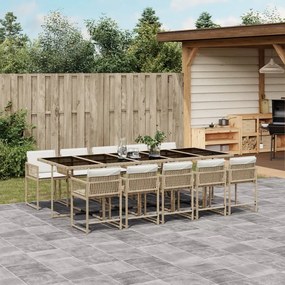 vidaXL 11 pcs conjunto de jantar p/ jardim com almofadões vime PE bege